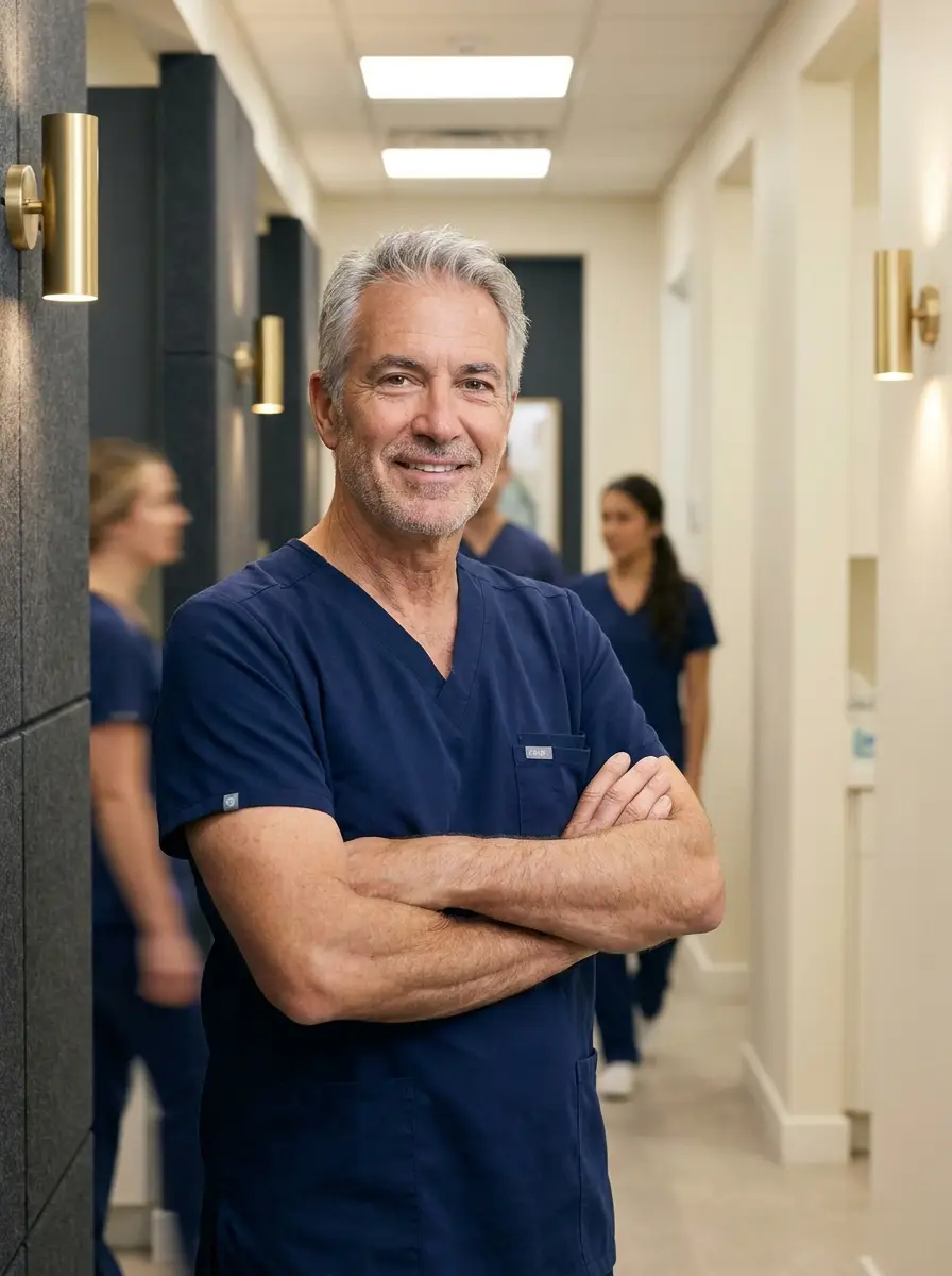 Dentist instructor in a modern clinic
